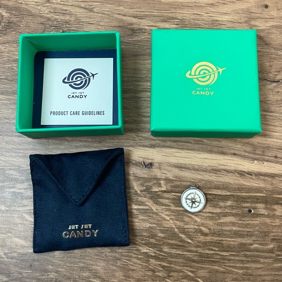 Jet Set Candy White Enamel Compass Charm, Silver, Mini - Picture 2 of 4